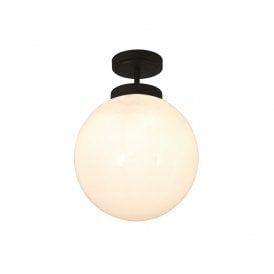 SPA-31309-MBlk Porto Single Light Semi Flush Ceiling Fitting in Matt Black Finish with Opal Glass Shade