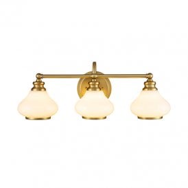 Hinkley Ainsley 3 LED Bathroom Wall Light in Brushed Brass Finish Complete with Opal Glass Shades