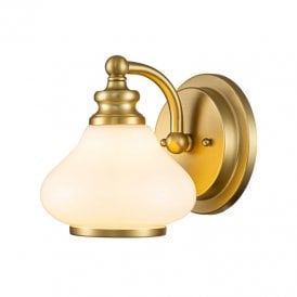 Hinkley Ainsley Single LED Bathroom Wall Light In Brushed Brass Finish Complete with Opal Glass Shade