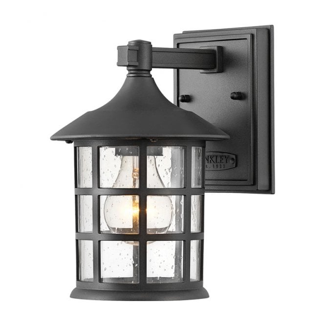 Hinkley  Freeport Single Light Small Outdoor Wall Lantern in Textured Black with Clear Seeded Glass