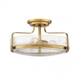 Hinkley Harper 3 Light Glass Semi-Flush Ceiling Fitting In Brass Finish