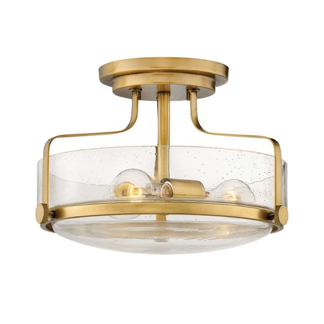 Hinkley  Harper 3 Light Small Glass Semi-Flush Ceiling Fitting In Brass Finish
