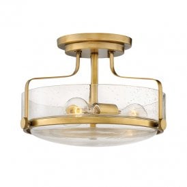 Hinkley Harper 3 Light Small Glass Semi-Flush Ceiling Fitting In Brass Finish