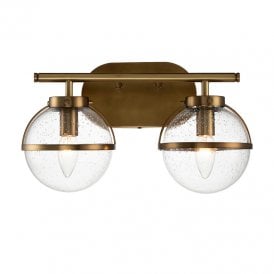 Hinkley Hollis 2 Light Bathroom Wall Light with Clear Seeded Glass And Aged Brass Finish