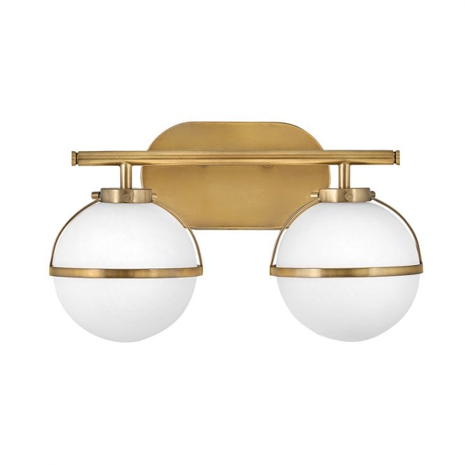 Hinkley Hollis 2 Light Bathroom Wall Light with Opal Glass In Aged Brass Finish