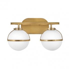 Hinkley Hollis 2 Light Bathroom Wall Light with Opal Glass In Aged Brass Finish