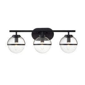 Hinkley Hollis 3 Light Bathroom Wall Light with Clear Seeded Glass And Black Finish