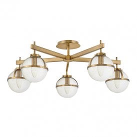 Hinkley Hollis Bathroom 5 Light Glass Semi-Flush Ceiling Fitting In Brass Finish