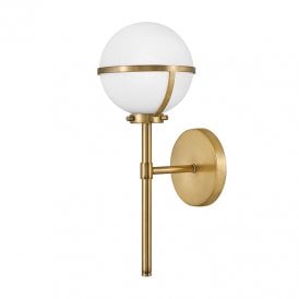 Hinkley Hollis Single Light Bathroom Wall Light in Aged Brass Finish with Opal Glass
