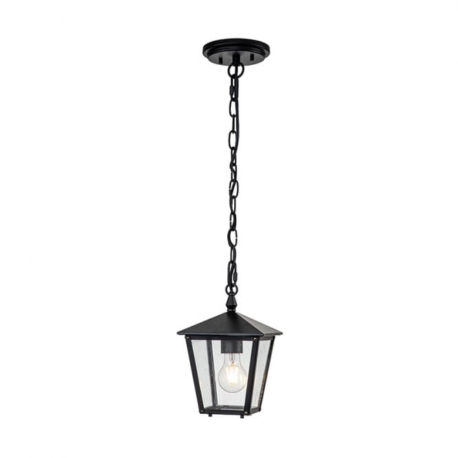 Hinkley Huntersfield Single Light Small Pendant Porch Lantern in Black Finish with Clear Seeded Glass