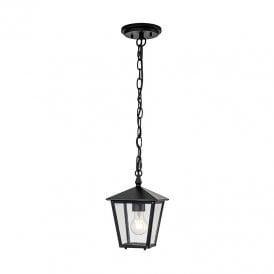Hinkley Huntersfield Single Light Small Pendant Porch Lantern in Black Finish with Clear Seeded Glass