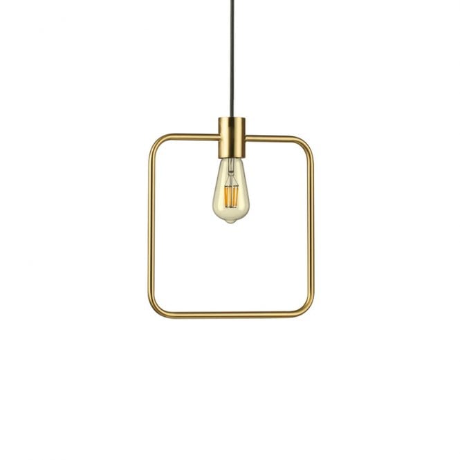 Ideal Lux ABC Square Single Light Ceiling Pendant In Antique Brass Finish