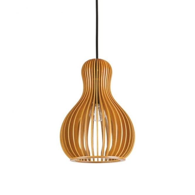 Ideal Lux Citrus-3 Single Light Ceiling Pendant With Wooden Slatted Shade