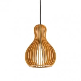 Citrus-3 Single Light Ceiling Pendant With Wooden Slatted Shade