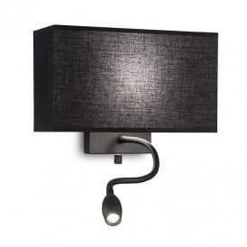 Hotel Wall Fitting with Reading Light in Black Finish