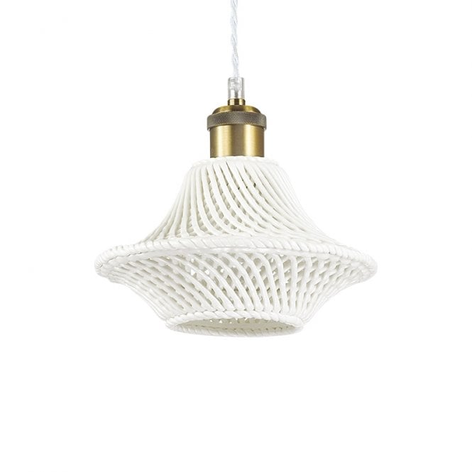 Ideal Lux Lugano Single Light Large Ceiling Pendant Light in Antique Brass Finish With White Ceramic Shade