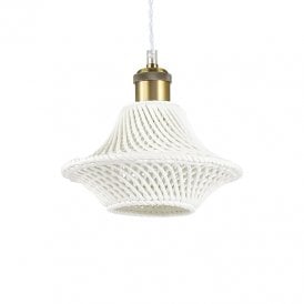 Lugano Single Light Large Ceiling Pendant Light in Antique Brass Finish With White Ceramic Shade