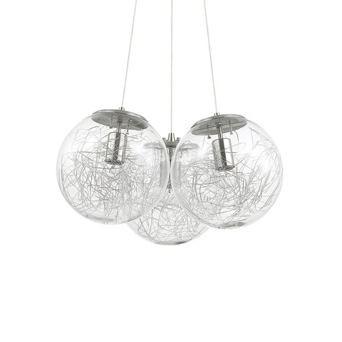 Ideal Lux Mapa Sat 3 Light Cluster & Cascade Pendant in a Nickel Finish