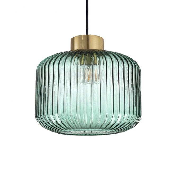 Ideal Lux Mint-2 Single Light Ceiling Pendant in a Brass and Green Finish