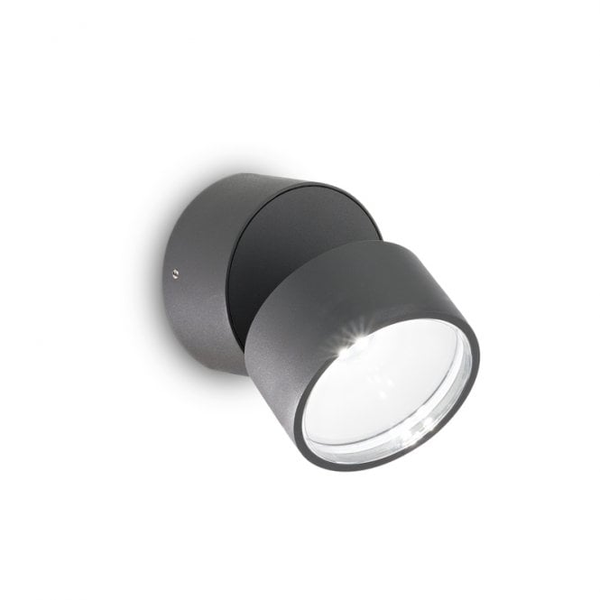 Ideal Lux Omega Round Outdoor Warm White LED Wall Mounted Spotlight In Anthracite Finish