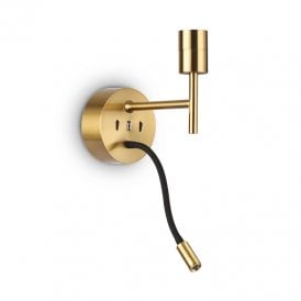 Set Up 2 Light LED Wall Fitting in Brushed Brass Finish with Adjustable Reading Light