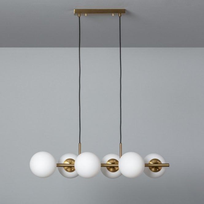 Iluzzia  Amatler Metal 6 Light Bar Ceiling Pendant in Gold finish With White Glass