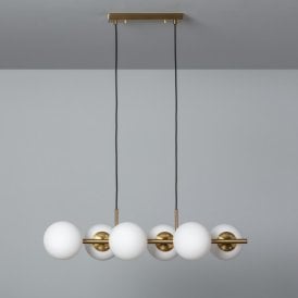 Iluzzia Amatler Metal 6 Light Bar Ceiling Pendant in Gold finish With White Glass
