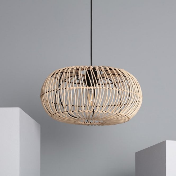 Iluzzia  Awara Viringo Single Light Rattan Ceiling Pendant In Natural Finish