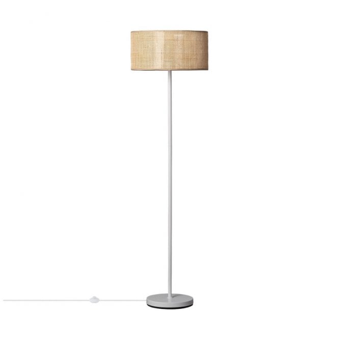 Iluzzia  Baracoa Single Light Rattan Floor Lamp In White Finish With Natural Rattan Shade