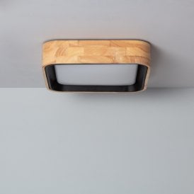 Iluzzia Dari Square 15W Colour Selectable LED Flush Ceiling Light In Black & Wood Finish