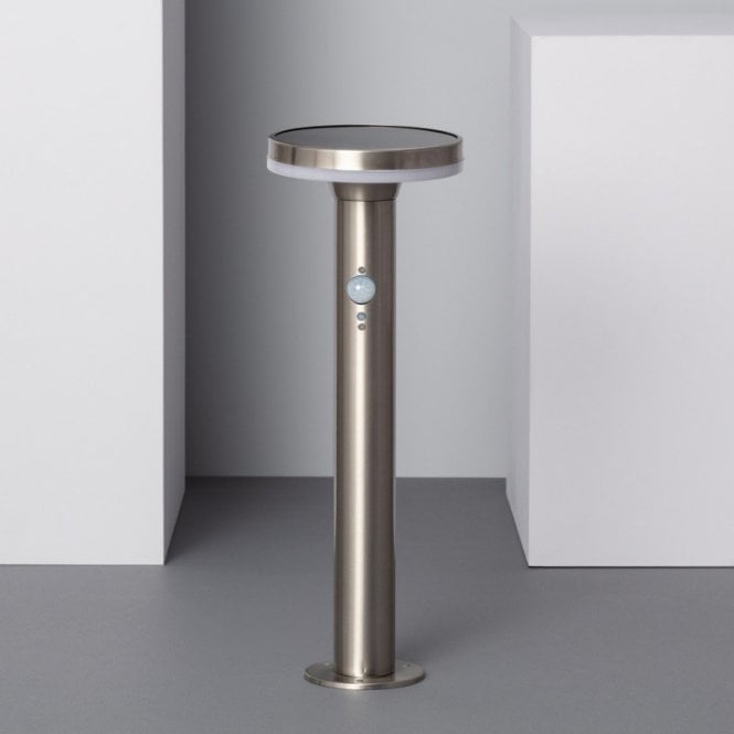 Iluzzia  Helios Cool White Solar Powered Integrated LED Post Light with PIR Sensor in Stainless Steel Finish