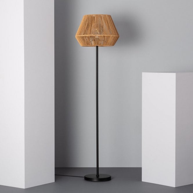 Iluzzia  Kirito Single Light Rattan Floor Lamp In Black & Natural Finish