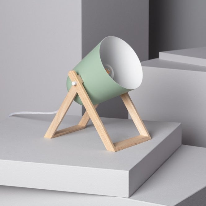 Iluzzia  Kiume Single Light Table Lamp In Green & Wood Finish
