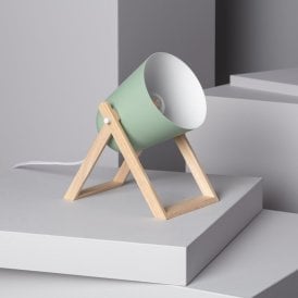 Iluzzia Kiume Single Light Table Lamp In Green & Wood Finish