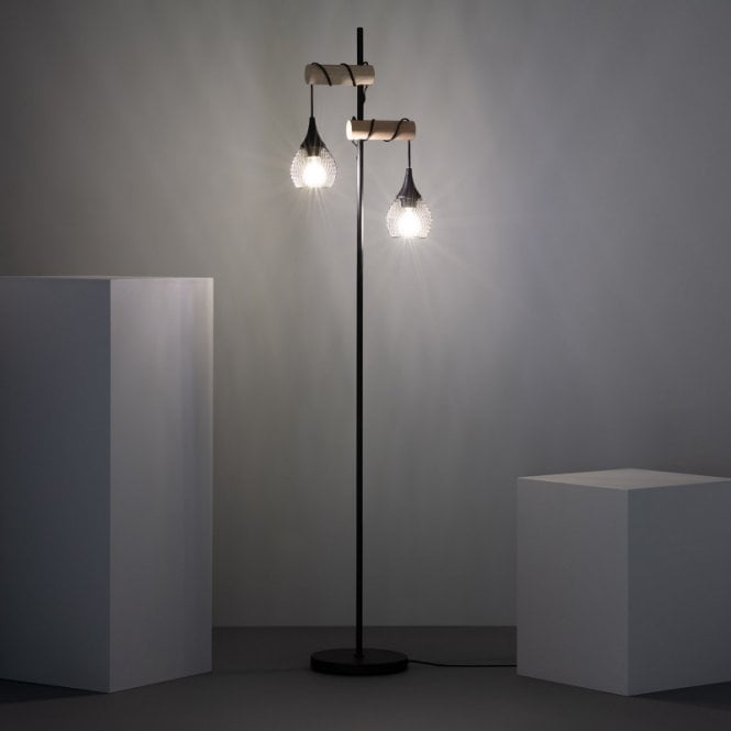 Iluzzia  Monah 2 Light Floor Lamp In Black & Wood Finish