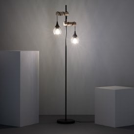 Iluzzia Monah 2 Light Floor Lamp In Black & Wood Finish