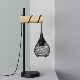 Iluzzia Monah Single Table Lamp in Black & Wood Finish