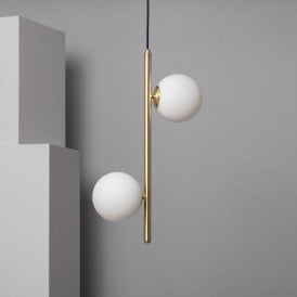 Iluzzia Moonlight 2 Light Ceiling Pendant In Gold Finish With Opal Glass