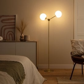 Iluzzia Moonlight 2 Light Floor Lamp In Gold Finish With Opal Glass