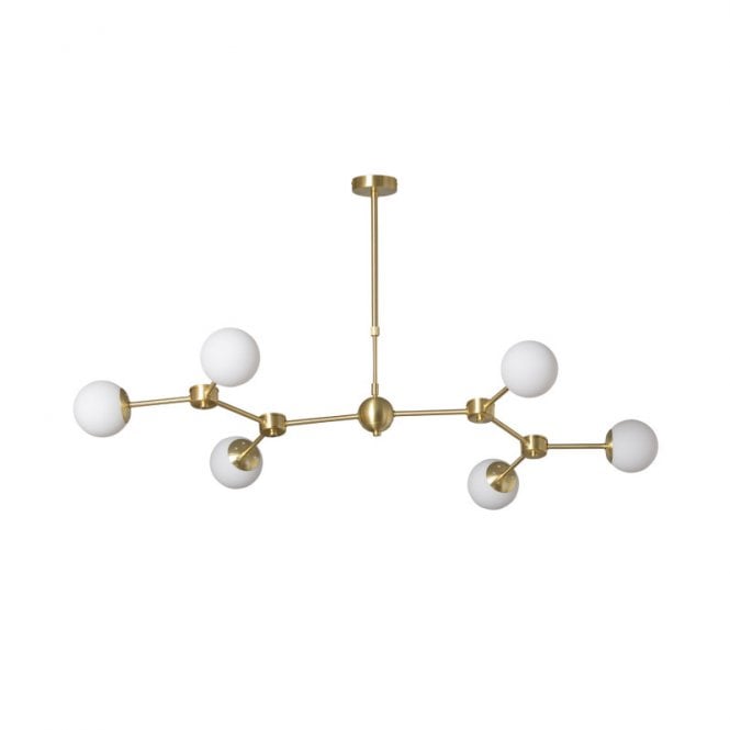 Iluzzia  Moonlight 6 Light Multi Arm Semi Flush Ceiling Fitting In Gold Finish With Opal Glass