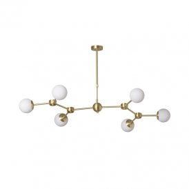 Iluzzia Moonlight 6 Light Multi Arm Semi Flush Ceiling Fitting In Gold Finish With Opal Glass