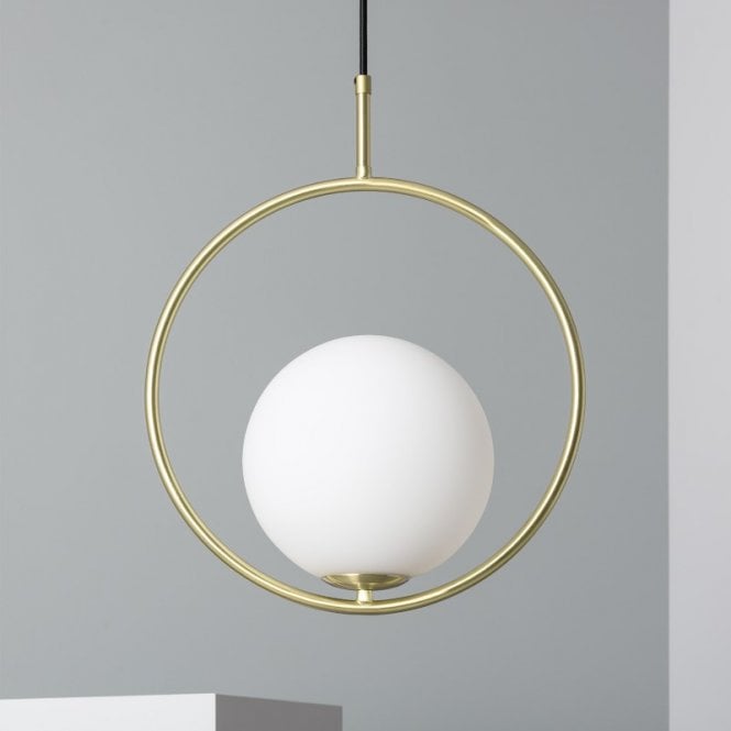 Iluzzia  Moonlight Hanging Single Ceiling Pendant In Gold Finish With Opal Glass