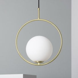 Iluzzia Moonlight Hanging Single Ceiling Pendant In Gold Finish With Opal Glass