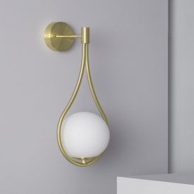 Iluzzia Moonlight Hanging Single Light Wall Fitting In Gold Finish With Opal Glass