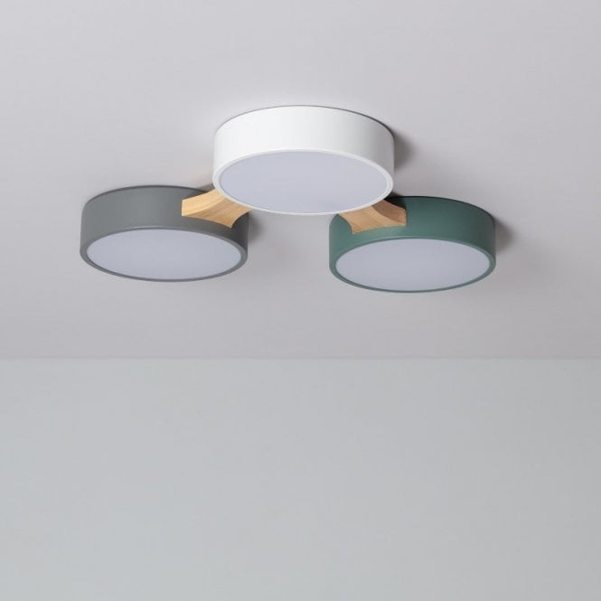 Iluzzia  Sams 30W CCT Selectable LED Flush Ceiling Light In White & Grey & Green Finish