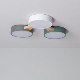 Iluzzia Sams 30W CCT Selectable LED Flush Ceiling Light In White & Grey & Green Finish