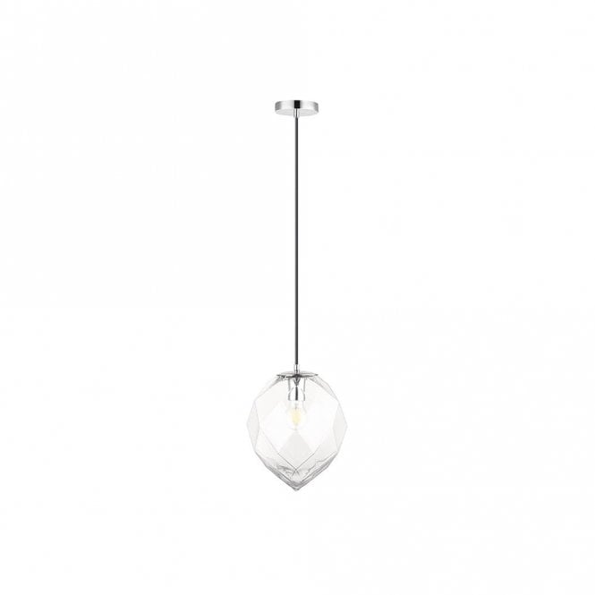 Impex Lighting Impex Facet Single Light Glass Ceiling Pendant Light In Clear Finish