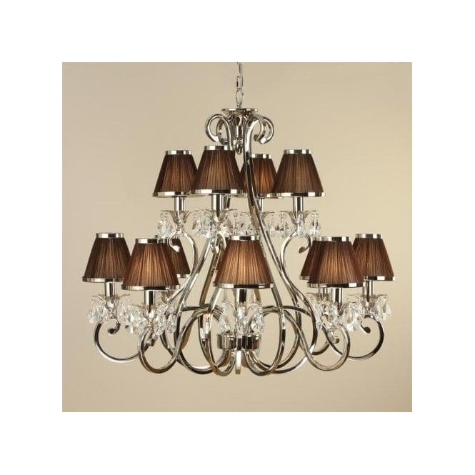 Interiors 1900 63509 Oksana 12 Light Chandelier in Polished Nickel with Chocolate Brown Shades