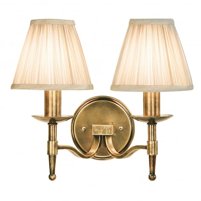 Interiors 1900 63654 Stanford 2 Light Wall Fitting In Antique Brass Finish With Beige Pleated Shades
