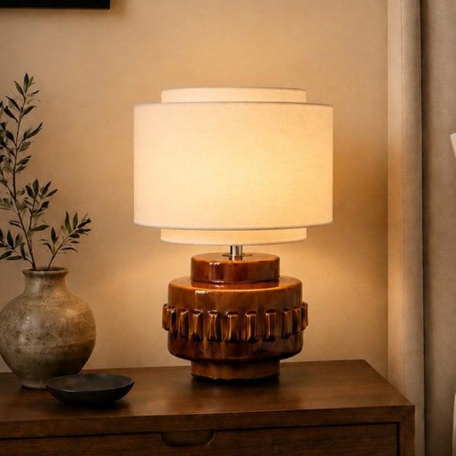 Khudi & Khora  Ceramic Ember Table Lamp - Brown